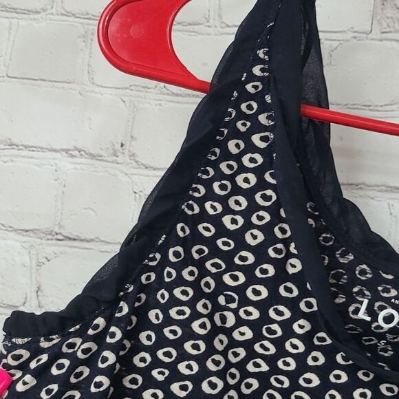 LOFT Ooh La La Twist Trim Tank Black Tan Circle Dots Sleeveless Top Small Tee - Picture 6 of 11